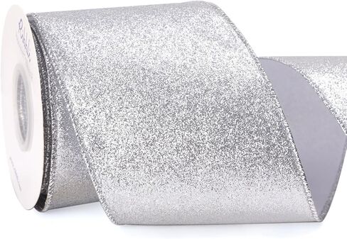 شريط سلكي لامع ذهبي من Ribbli بحافة معدنية ذهبية، شريط عيد الميلاد للإكليل، تزيين الشجرة، ديكور المنزل، 2-1/2 بوصة × 10 ياردات in Kuwait