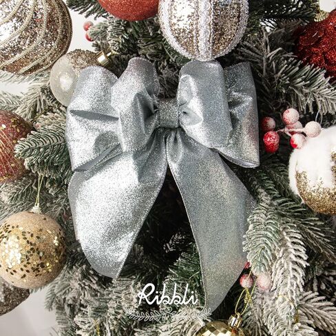 شريط سلكي لامع ذهبي من Ribbli بحافة معدنية ذهبية، شريط عيد الميلاد للإكليل، تزيين الشجرة، ديكور المنزل، 2-1/2 بوصة × 10 ياردات in Kuwait