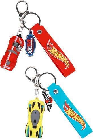 Concept One Hot Wheels 3D Car Keychain Set, Keyring Accessories for Bags and Backpacks, Charms with Silicone Logo Straps, Red and Yellow in Kuwait