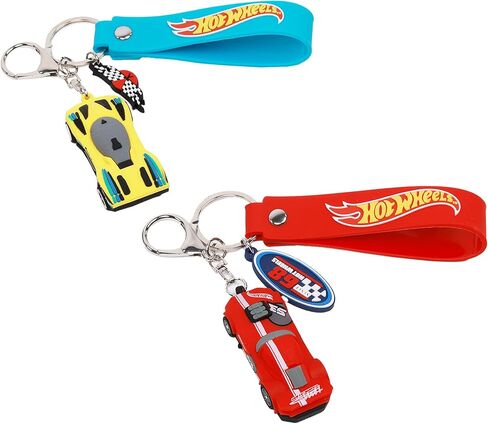 Concept One Hot Wheels 3D Car Keychain Set, Keyring Accessories for Bags and Backpacks, Charms with Silicone Logo Straps, Red and Yellow in Kuwait