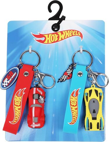 Concept One Hot Wheels 3D Car Keychain Set, Keyring Accessories for Bags and Backpacks, Charms with Silicone Logo Straps, Red and Yellow in Kuwait