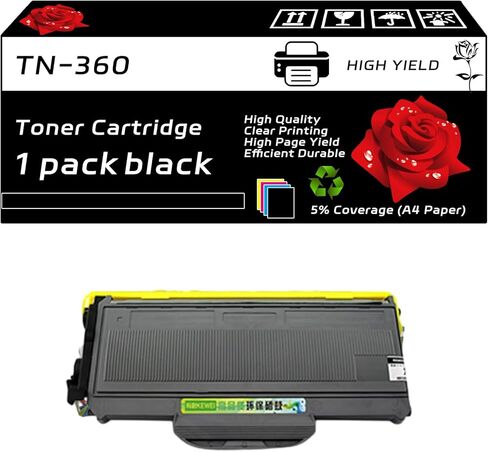 خرطوشة حبر TN-360 متوافقة مع طابعات Brother DCP-7040 DCP-7030 MFC-7840W HL-2140 MFC-7340 MFC-7440N HL-2170W HL-2150N، مع رقاقة، عالية الإنتاجية 3600 صفحة، طباعة شفافة (عبوتان باللون الأسود) in Kuwait