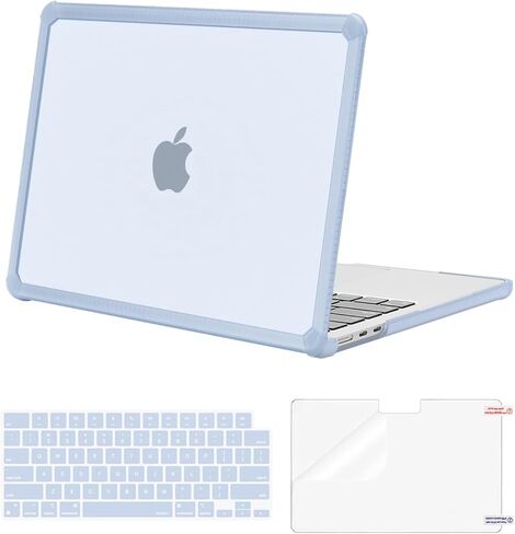 حافظة MOSISO متوافقة مع جهاز MacBook Air 13 بوصة 2024 2023 2022 M3 A3113 M2 A2681، حافظة صلبة من البلاستيك المقاوم للكسر وممتصة للصدمات من مادة TPU شديدة التحمل وطبقة لوحة المفاتيح وفيلم الشاشة وحقيبة عمودية من البوليستر، أزرق فاتح in Saudi Arabia