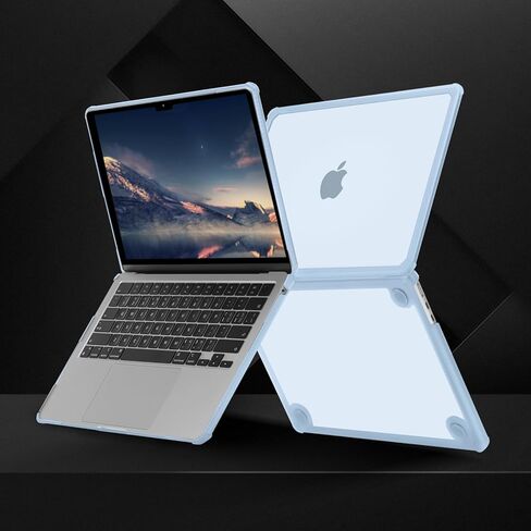 حافظة MOSISO متوافقة مع جهاز MacBook Air 13 بوصة 2024 2023 2022 M3 A3113 M2 A2681، حافظة صلبة من البلاستيك المقاوم للكسر وممتصة للصدمات من مادة TPU شديدة التحمل وطبقة لوحة المفاتيح وفيلم الشاشة وحقيبة عمودية من البوليستر، أزرق فاتح in Saudi Arabia