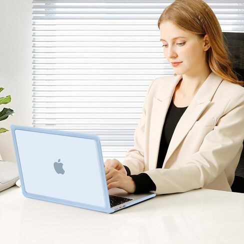 حافظة MOSISO متوافقة مع جهاز MacBook Air 13 بوصة 2024 2023 2022 M3 A3113 M2 A2681، حافظة صلبة من البلاستيك المقاوم للكسر وممتصة للصدمات من مادة TPU شديدة التحمل وطبقة لوحة المفاتيح وفيلم الشاشة وحقيبة عمودية من البوليستر، أزرق فاتح in Saudi Arabia