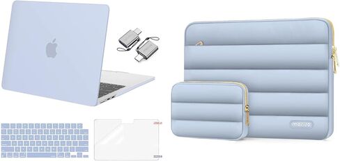 حافظة MOSISO متوافقة مع جهاز MacBook Air 13 بوصة 2024-2022 M3 A3113 M2 A2681 Touch ID، غطاء بلاستيكي صلب وغطاء لوحة مفاتيح وفيلم شاشة ومحول من النوع C وحقيبة أفقية من البوليستر، أزرق فاتح وأزرق فاتح in Saudi Arabia