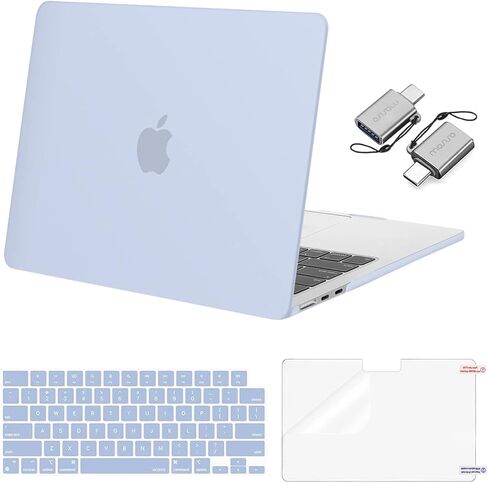 حافظة MOSISO متوافقة مع جهاز MacBook Air 13 بوصة 2024-2022 M3 A3113 M2 A2681 Touch ID، غطاء بلاستيكي صلب وغطاء لوحة مفاتيح وفيلم شاشة ومحول من النوع C وحقيبة أفقية من البوليستر، أزرق فاتح وأزرق فاتح in Saudi Arabia