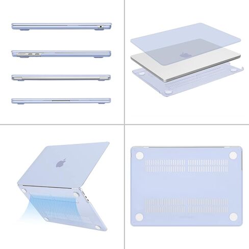 حافظة MOSISO متوافقة مع جهاز MacBook Air 13 بوصة 2024-2022 M3 A3113 M2 A2681 Touch ID، غطاء بلاستيكي صلب وغطاء لوحة مفاتيح وفيلم شاشة ومحول من النوع C وحقيبة أفقية من البوليستر، أزرق فاتح وأزرق فاتح in Saudi Arabia
