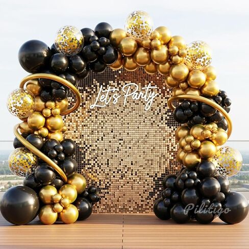 Black and Gold Balloon Arch Kit - 114 Pcs Black and Gold Balloons Garland with Confetti & Long Balloons for Men Birthday Graduation 2026 New Years Eve Retirement Party Decorations in Saudi Arabia