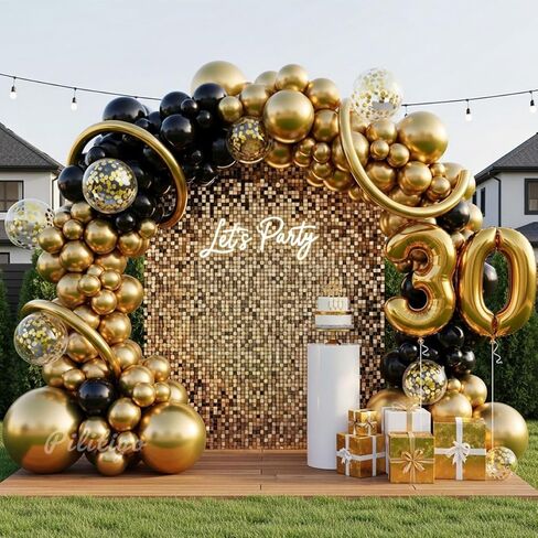 Black and Gold Balloon Arch Kit - 114 Pcs Black and Gold Balloons Garland with Confetti & Long Balloons for Men Birthday Graduation 2026 New Years Eve Retirement Party Decorations in Saudi Arabia