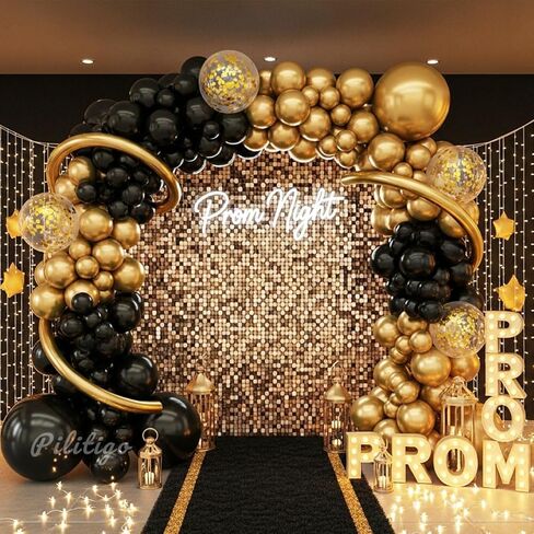 Black and Gold Balloon Arch Kit - 114 Pcs Black and Gold Balloons Garland with Confetti & Long Balloons for Men Birthday Graduation 2026 New Years Eve Retirement Party Decorations in Saudi Arabia