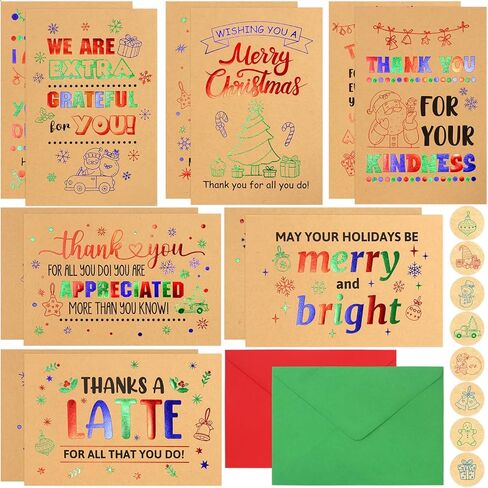 ceiba tree 12Pcs Christmas Cards for Teacher Employees Happy Holidays Thank You Appreciation Notecards Kraft Gld Foiled Greeting Cards with Envelopes for Staff Business Postman Doctors Nurses in Saudi Arabia