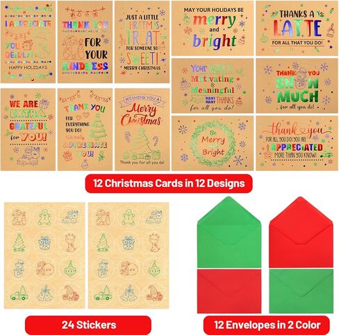 ceiba tree 12Pcs Christmas Cards for Teacher Employees Happy Holidays Thank You Appreciation Notecards Kraft Gld Foiled Greeting Cards with Envelopes for Staff Business Postman Doctors Nurses in Saudi Arabia