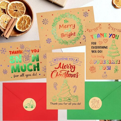 ceiba tree 12Pcs Christmas Cards for Teacher Employees Happy Holidays Thank You Appreciation Notecards Kraft Gld Foiled Greeting Cards with Envelopes for Staff Business Postman Doctors Nurses in Saudi Arabia