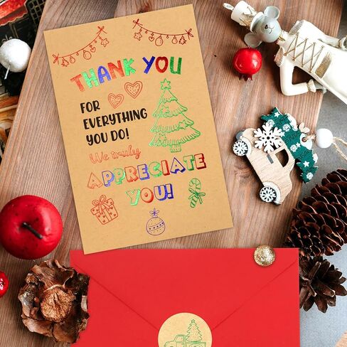 ceiba tree 12Pcs Christmas Cards for Teacher Employees Happy Holidays Thank You Appreciation Notecards Kraft Gld Foiled Greeting Cards with Envelopes for Staff Business Postman Doctors Nurses in Saudi Arabia
