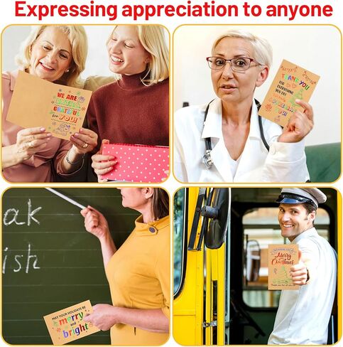 ceiba tree 12Pcs Christmas Cards for Teacher Employees Happy Holidays Thank You Appreciation Notecards Kraft Gld Foiled Greeting Cards with Envelopes for Staff Business Postman Doctors Nurses in Saudi Arabia