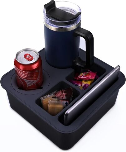Couch Cup Holder Tray, Bonfixe Elastic Clip Stable Back Seat Cup Holder for Cars, 4 Anti-Slip Pads & Food-Grade Silicone Car Caddy Organizer for Bed, Truck, Home, Office, Boat (Black) in Saudi Arabia