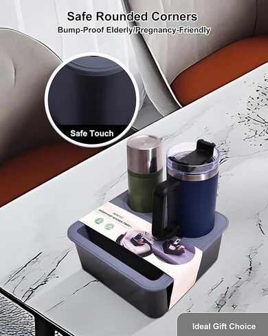 Couch Cup Holder Tray, Bonfixe Elastic Clip Stable Back Seat Cup Holder for Cars, 4 Anti-Slip Pads & Food-Grade Silicone Car Caddy Organizer for Bed, Truck, Home, Office, Boat (Black) in Saudi Arabia