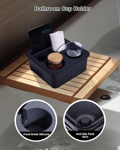 Couch Cup Holder Tray, Bonfixe Elastic Clip Stable Back Seat Cup Holder for Cars, 4 Anti-Slip Pads & Food-Grade Silicone Car Caddy Organizer for Bed, Truck, Home, Office, Boat (Black) in Saudi Arabia