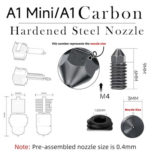Hotend A1 Mini/A1 Assembly with Standby Nozzles Compatible with Bambu Lab A1 Mini/A1 Series 3D Printers, 5 PCS Hardened Steel Nozzles (0.2, 0.4, 0.6, 0.8mm) with DIY Tools and A Parts Box... in Saudi Arabia