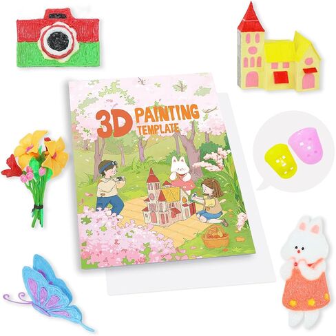 3D Printing Drawing Book, Reusable Colorful 40 Patterns Thick Paper Template with a Clear Plate, Painting Graffiti Template for 3D Pen Kids DIY Gift in Saudi Arabia