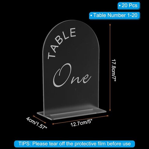 20 قطعة من علامة uxcell من الأكريليك ذات القوس الأسود مع حامل، حامل أرقام طاولة على شكل قوس أكريليك مقاس 5 × 7 بوصة لتزيين قطعة الطاولة المركزية لحفلات الزفاف (رقم 1-20) in Kuwait