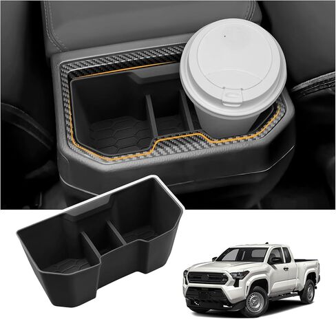 YOJOJOCO حامل أكواب مكون من قطعتين متوافق مع ملحقات Toyota Tacoma 2024 2025 2026 منظم وحدة التحكم المركزية من مادة السيليكون الأمامية والخلفية in Kuwait