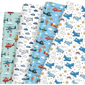Liobelon Airplane Wrapping Paper - 12 Sheets Cute Aeroplane Helicopter Designs Gift Wrap for Boys Birthday, Baby Shower, 19.7 x 27.6 Inches in Saudi Arabia