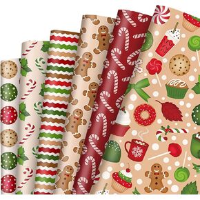 12 Sheets Christmas Wrapping Paper - Not Roll - Gingerbread Man Candy Canes Gift Wrap Paper Folded Flat Xmas DIY Art Craft Paper for Birthday Holiday Party, 19.7 x 27.6 Inch in Kuwait