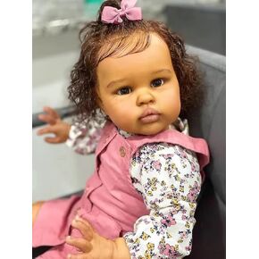 Realistic Reborn Baby Dolls Girl with Soft Body African American Real Life Babies Girl That Look Lifelike Newborn Baby Open Eyes 24inch in Saudi Arabia