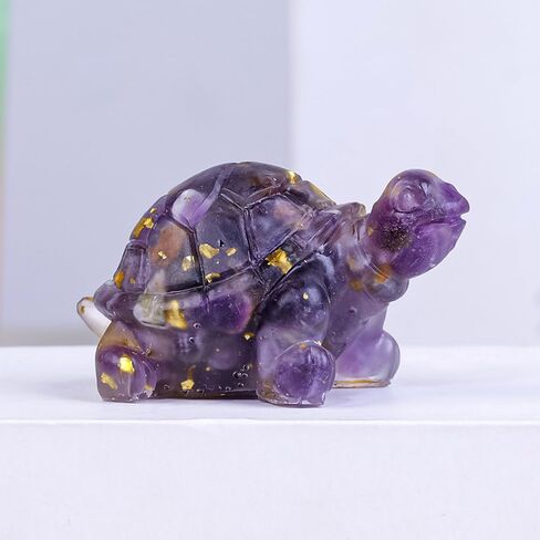 Handcrafted Resin & Shells Turtle Statue Coastal Aquarium Decor with Natural Beach Theme, Zen Home Ornament for Turtle Lovers, Ocean-Themed Collector Gift Purple in Saudi Arabia