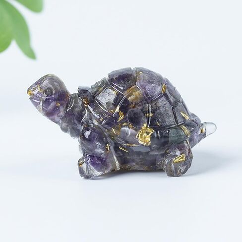 Handcrafted Resin & Shells Turtle Statue Coastal Aquarium Decor with Natural Beach Theme, Zen Home Ornament for Turtle Lovers, Ocean-Themed Collector Gift Purple in Saudi Arabia