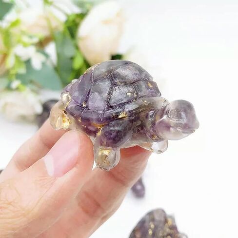 Handcrafted Resin & Shells Turtle Statue Coastal Aquarium Decor with Natural Beach Theme, Zen Home Ornament for Turtle Lovers, Ocean-Themed Collector Gift Purple in Saudi Arabia
