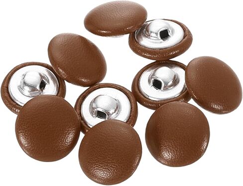 HARFINGTON 25pcs PU Leather Covered Buttons 15mm Diameter Round Aluminum Shank Craft Replacement Sewing Buttons for Clothing Decoration DIY Accessories, Brown in Saudi Arabia