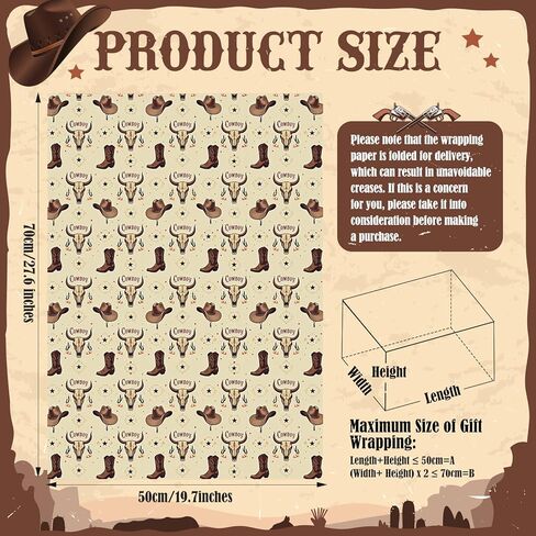 Pineraap 12 Sheet Cowboy-Themed Wrapping Paper - Cowgirls, Horses & Cacti Gift Wrap for Western Events Birthdays & Special Occasions, 19.7 x 27.5 Inches (Cowboy) in Kuwait