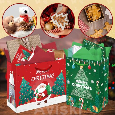 Aviski 2 PACK Christmas Gift Bags, 13 x 10.2 x 4.9 in, with Greeting Cards and Tissue Paper, Winter Holiday Paper Bags for Xmas Party Favor, Gift Wrapping in Saudi Arabia