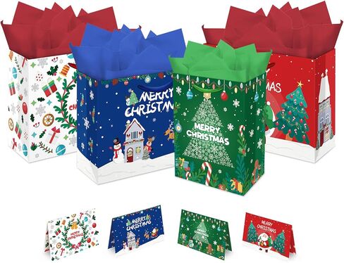 Aviski 2 PACK Christmas Gift Bags, 13 x 10.2 x 4.9 in, with Greeting Cards and Tissue Paper, Winter Holiday Paper Bags for Xmas Party Favor, Gift Wrapping in Saudi Arabia