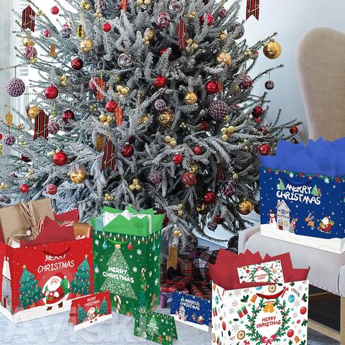 Aviski 2 PACK Christmas Gift Bags, 13 x 10.2 x 4.9 in, with Greeting Cards and Tissue Paper, Winter Holiday Paper Bags for Xmas Party Favor, Gift Wrapping in Saudi Arabia