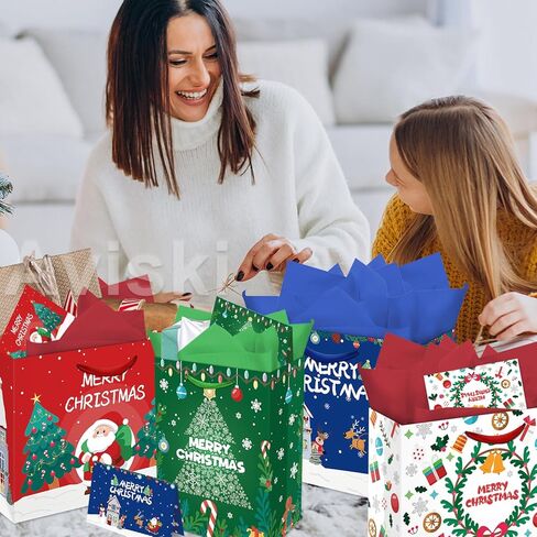 Aviski 2 PACK Christmas Gift Bags, 13 x 10.2 x 4.9 in, with Greeting Cards and Tissue Paper, Winter Holiday Paper Bags for Xmas Party Favor, Gift Wrapping in Saudi Arabia