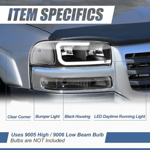 مجموعة المصابيح الأمامية LED DRL من Auto Dynasty متوافقة مع 1999-2007 GMC Sierra 1500-3500 Yukon XL، 4 قطع استبدال المصابيح الأمامية مع مصابيح ممتصة للصدمات، نمط C LED Switchback DRL، غطاء كروم زاوية واضحة in Saudi Arabia