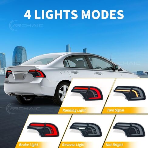 مجموعة مصابيح الذيل متوافقة مع Honda Civic Sedan 2006-2011، المصابيح الخلفية لسيارة سيدان من الجيل الثامن Civic ذات 4 أبواب، مصباح خلفي مع رسوم متحركة لبدء التشغيل، جوانب السائق والركاب، مدخن in Saudi Arabia