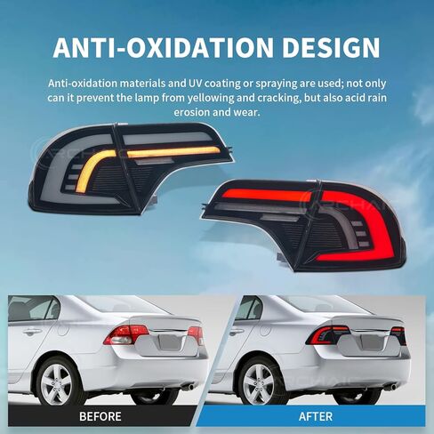 مجموعة مصابيح الذيل متوافقة مع Honda Civic Sedan 2006-2011، المصابيح الخلفية لسيارة سيدان من الجيل الثامن Civic ذات 4 أبواب، مصباح خلفي مع رسوم متحركة لبدء التشغيل، جوانب السائق والركاب، مدخن in Saudi Arabia