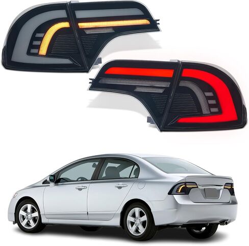 مجموعة مصابيح الذيل متوافقة مع Honda Civic Sedan 2006-2011، المصابيح الخلفية لسيارة سيدان من الجيل الثامن Civic ذات 4 أبواب، مصباح خلفي مع رسوم متحركة لبدء التشغيل، جوانب السائق والركاب، مدخن in Saudi Arabia