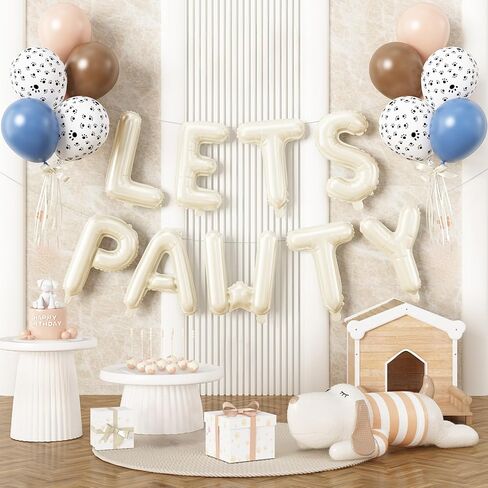 مجموعة بالونات Paready Lets Pawty Dog، 19 قطعة مقاس 40.64 سم، لافتة بالونات من رقائق الفويل باللون الكريمي، باللون الأزرق البني والبرتقالي، بالون مطبوع من اللاتكس لتزيين حفلات أعياد ميلاد الكلاب الأليفة in Kuwait