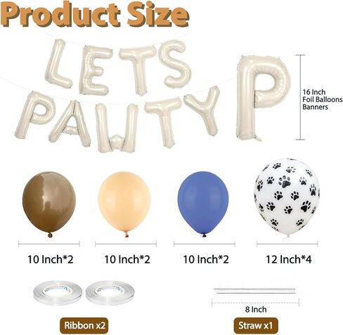 مجموعة بالونات Paready Lets Pawty Dog، 19 قطعة مقاس 40.64 سم، لافتة بالونات من رقائق الفويل باللون الكريمي، باللون الأزرق البني والبرتقالي، بالون مطبوع من اللاتكس لتزيين حفلات أعياد ميلاد الكلاب الأليفة in Kuwait