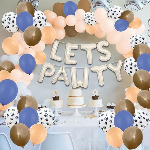مجموعة بالونات Paready Lets Pawty Dog، 19 قطعة مقاس 40.64 سم، لافتة بالونات من رقائق الفويل باللون الكريمي، باللون الأزرق البني والبرتقالي، بالون مطبوع من اللاتكس لتزيين حفلات أعياد ميلاد الكلاب الأليفة in Kuwait
