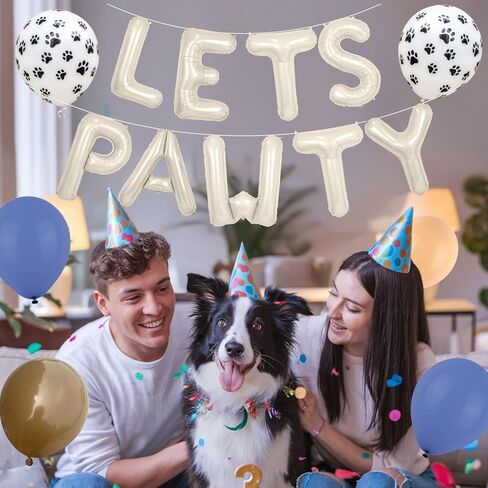 مجموعة بالونات Paready Lets Pawty Dog، 19 قطعة مقاس 40.64 سم، لافتة بالونات من رقائق الفويل باللون الكريمي، باللون الأزرق البني والبرتقالي، بالون مطبوع من اللاتكس لتزيين حفلات أعياد ميلاد الكلاب الأليفة in Kuwait
