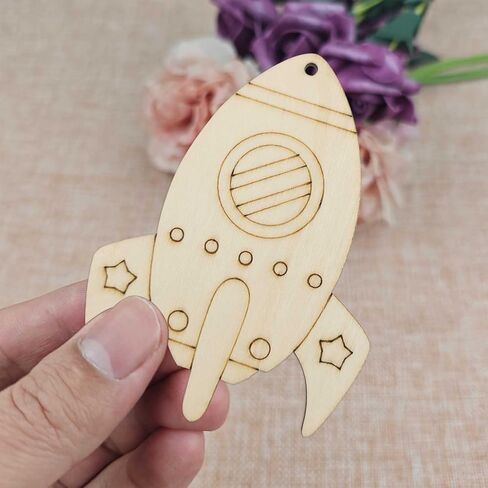 20 قطعة من خشب الصواريخ DIY حرفية مقطوعة على شكل صاروخ خشبي حلي معلقة مع حبال قنب مثقوبة علامات خشبية مثالية لاستحمام الطفل في الفضاء الخارجي لديكورات حفلات أعياد الميلاد in Saudi Arabia