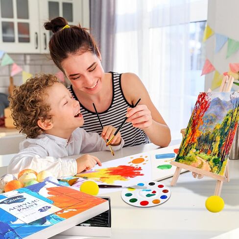 ESRICH Acrylic Painting Set with 1 Packs / 10 PCS Nylon Hair Brushes 12 Color Tubes (12ml, 0.4 oz) 1 PCS Paint Plate and 4 PCS Canvas for Acrylic Painting Artist Professional Kits in Saudi Arabia