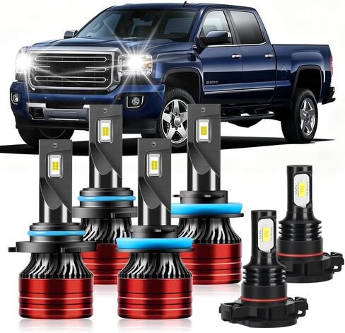 Light Bulbs Combo Pack Compatible for 2007-2013 GMC SIERRA 1500 2500HD 3500HD 9005 High Beam H11 Low Beam 5202 Fog Lights 800% Brightness with Cooling Fan Plug N Play Pack of 6 in Kuwait
